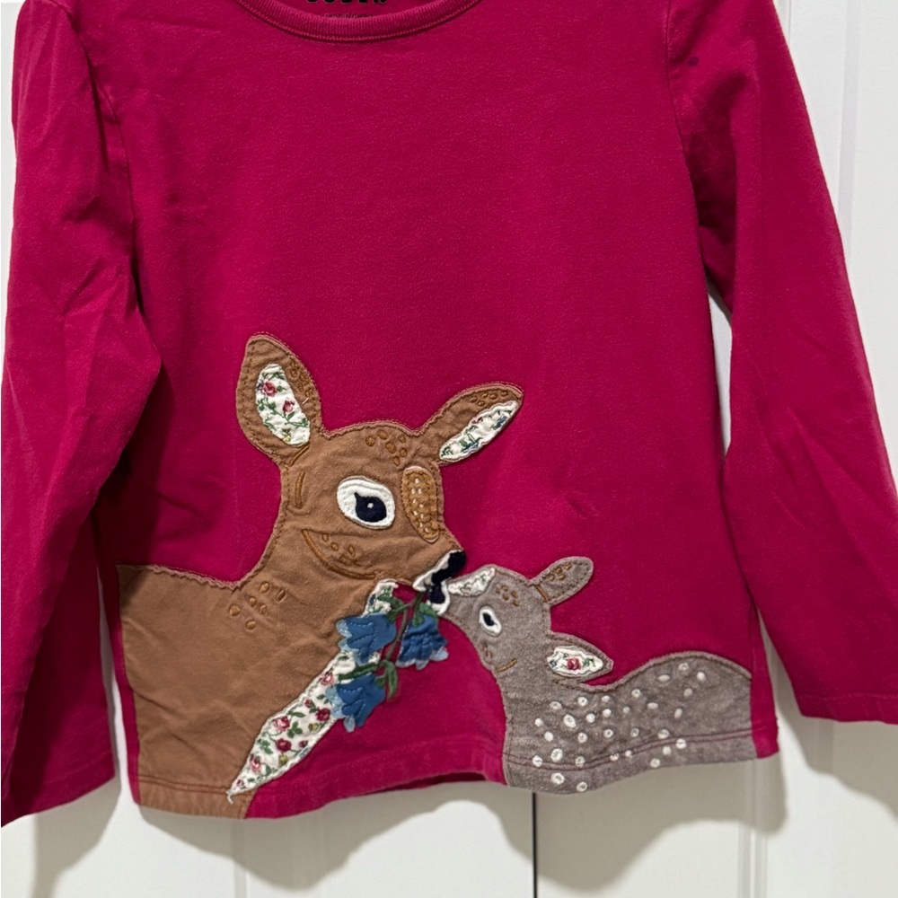 Mini Boden Long Sleeve Shirt - Pink with Deer Appliqué